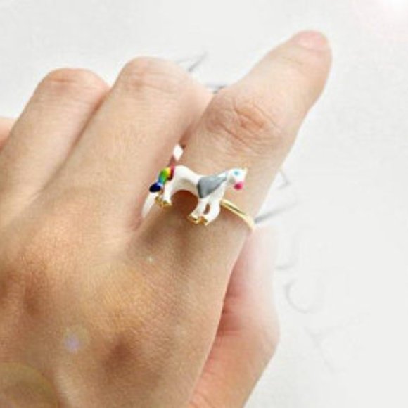 3/$25 🏷️  Sterling Silver Horse Animal Ring Adjustable Unicorn Enamel Ring Her - Picture 2 of 9